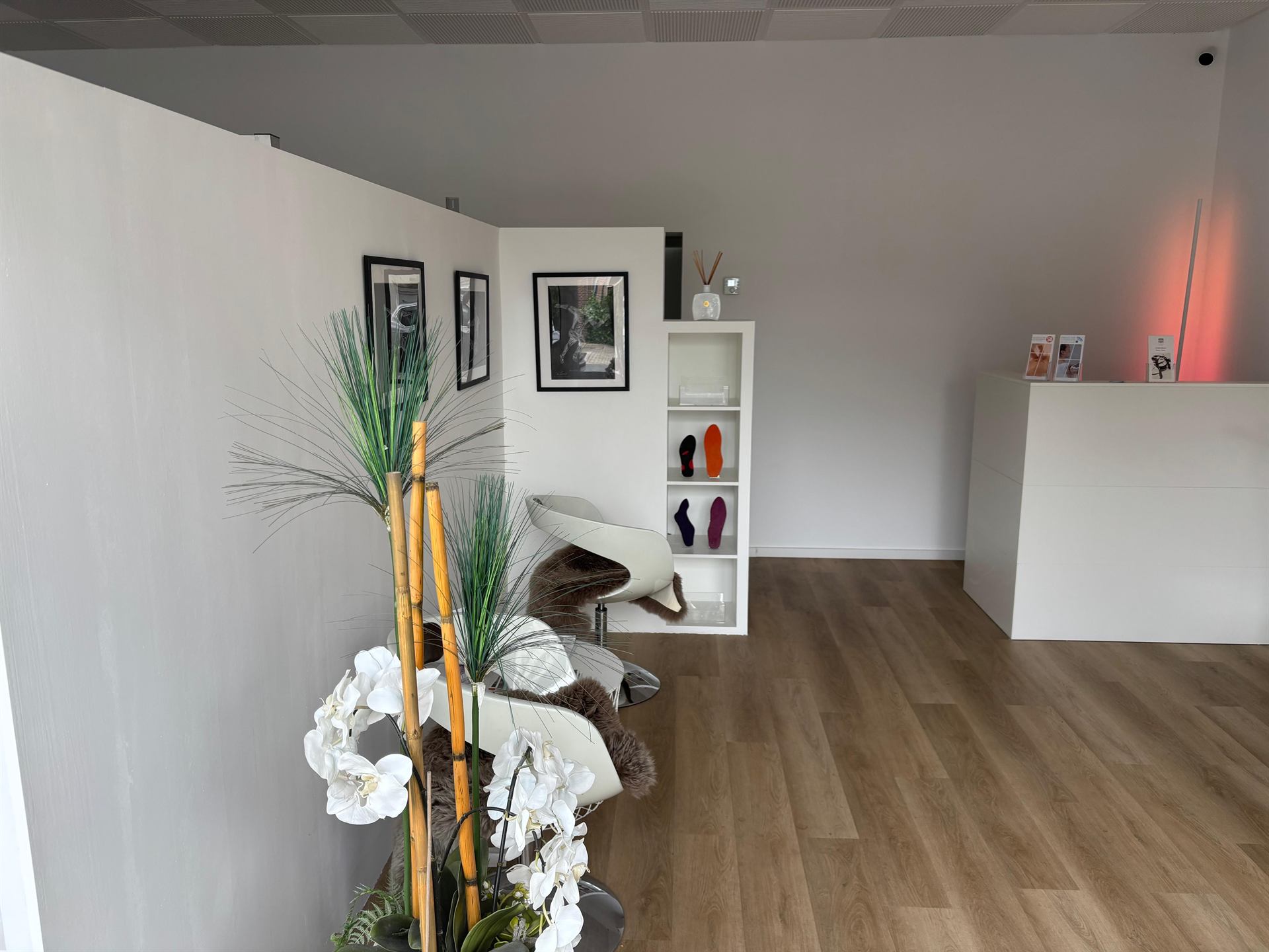 Der helle, moderne Empfangsbereich der Praxis physio54
